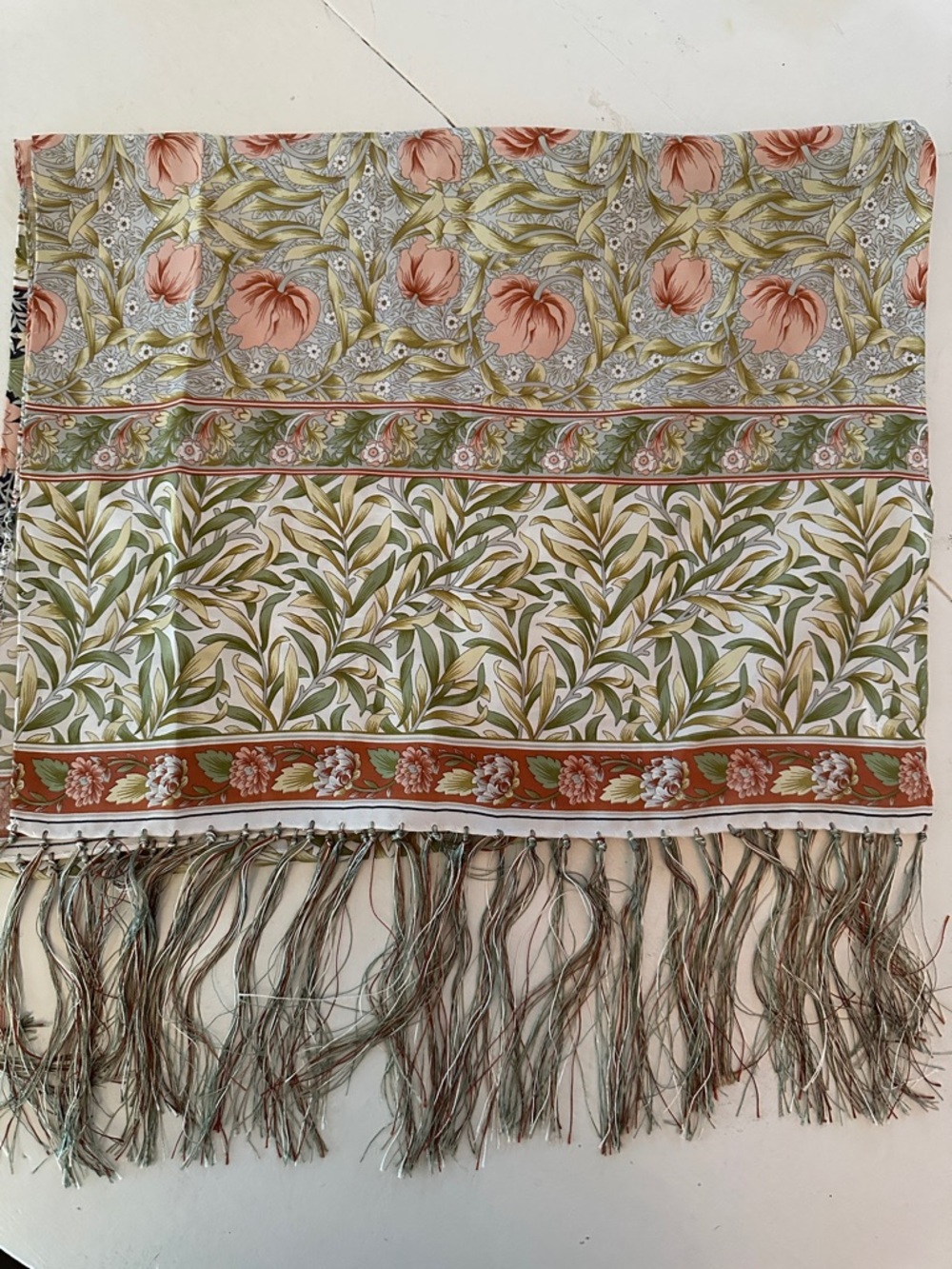 17x54 SALDARINI SILK FLORAL FRINGE SCARF MADE IN ITALY
